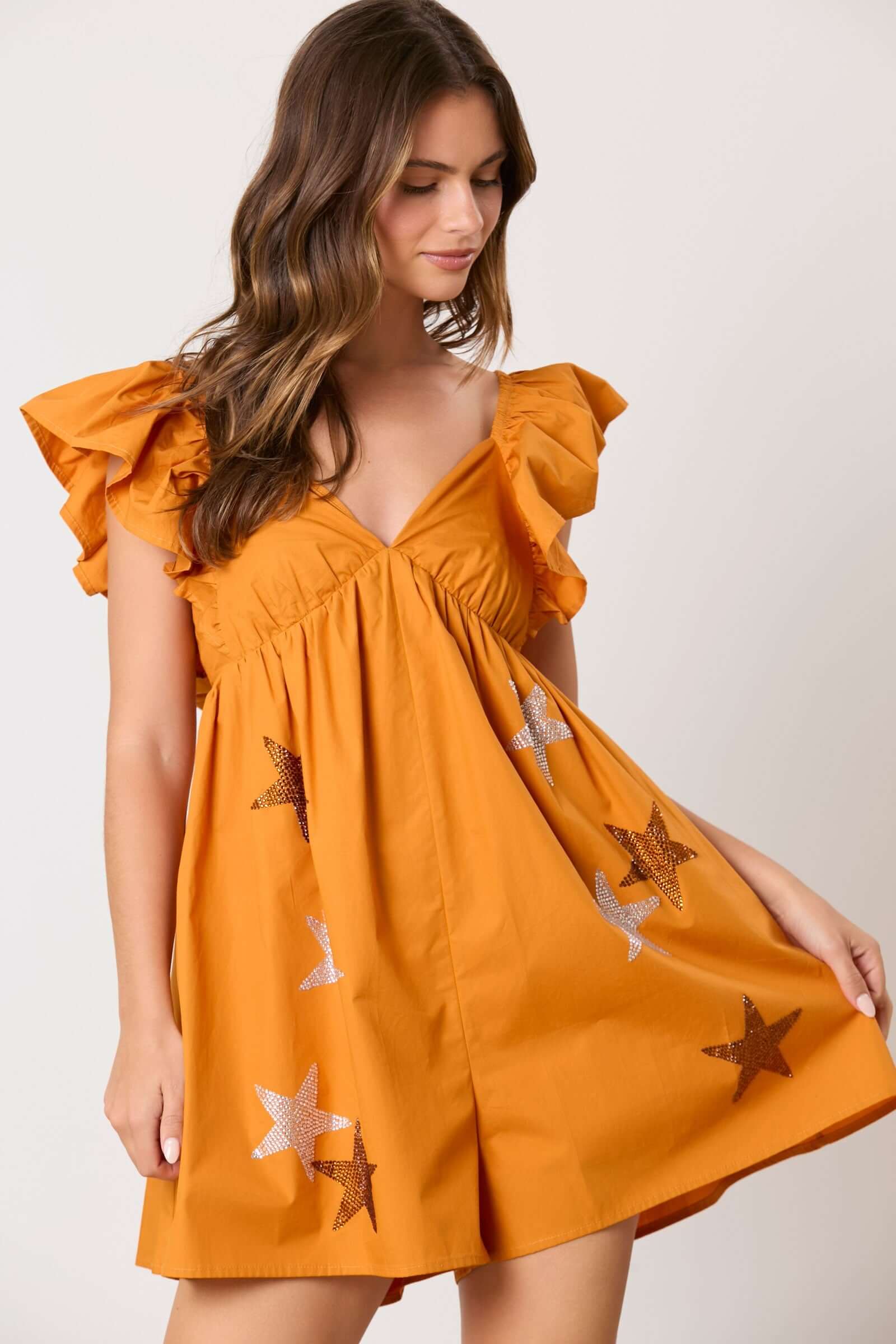 Texas Rhinestone Star Romper Peach Love California