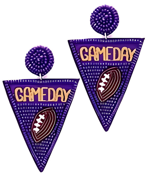 Game Day Football Triangle Earings - Purple