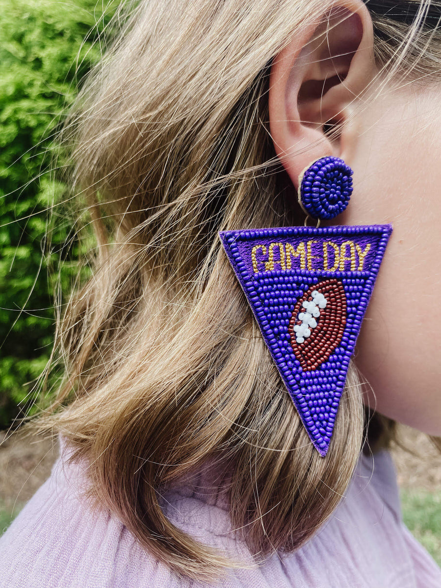 Game Day Football Triangle Earings - Purple