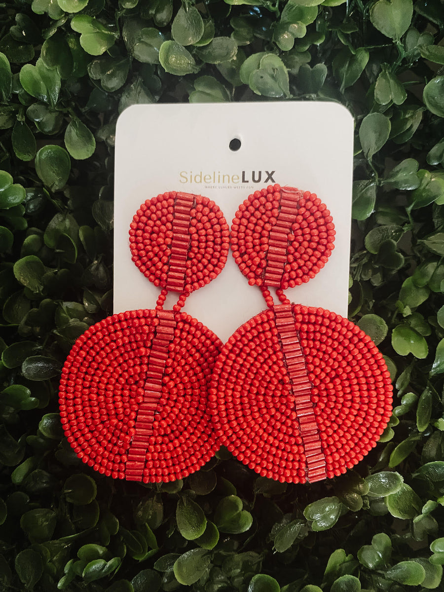 Bugle & Seed bead Double Disc Earrings - Red