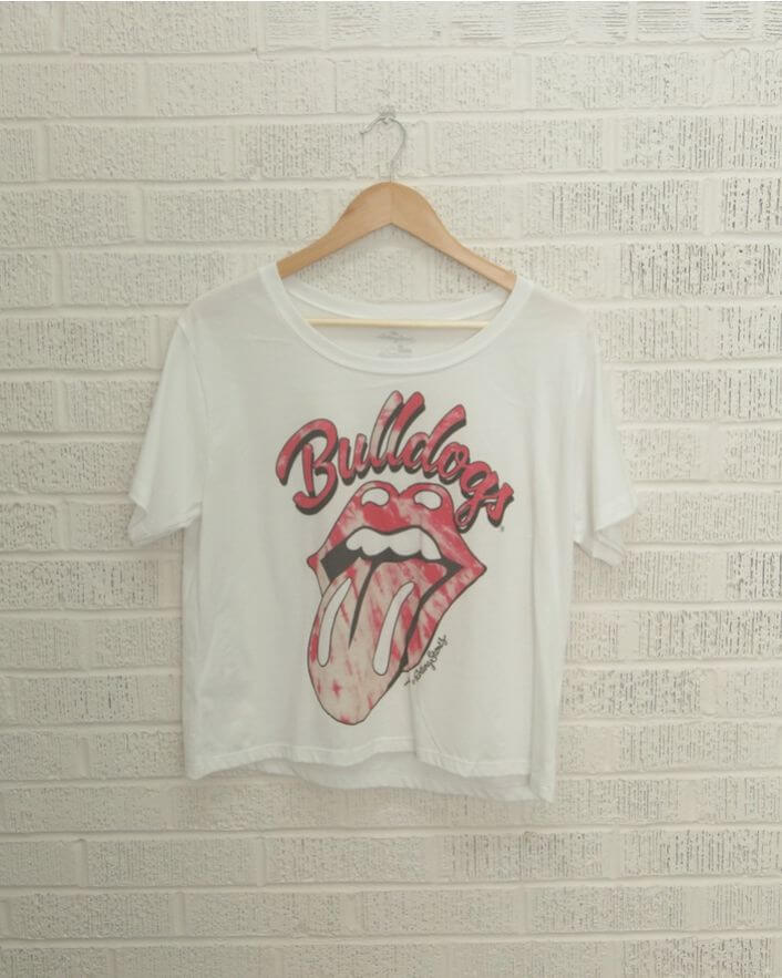 Rolling Stones UGA Bulldogs Tie Dye Lick White Cropped Tee