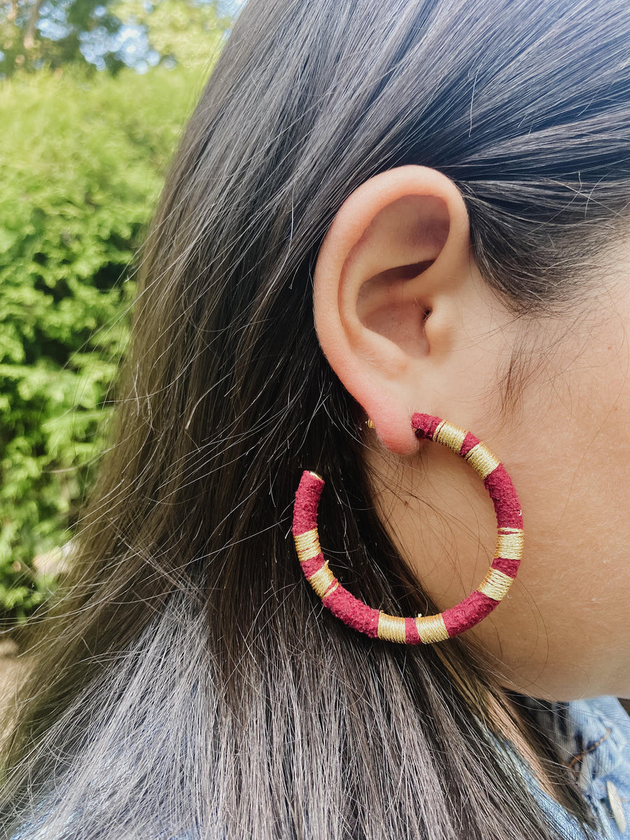 Wrapped Thread Hoops -Garnet and Gold