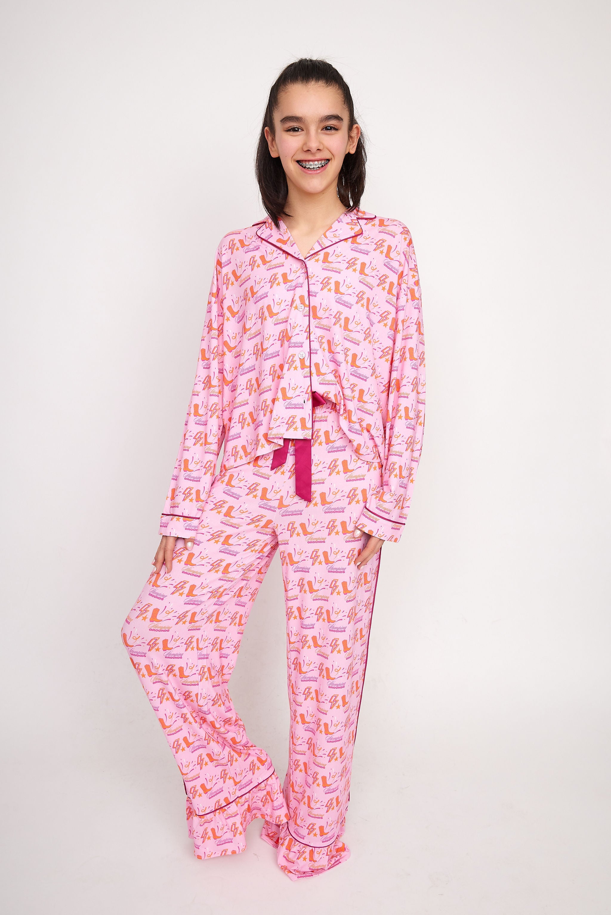 Stomping Ground Pajama Orange and White SidelineLUX