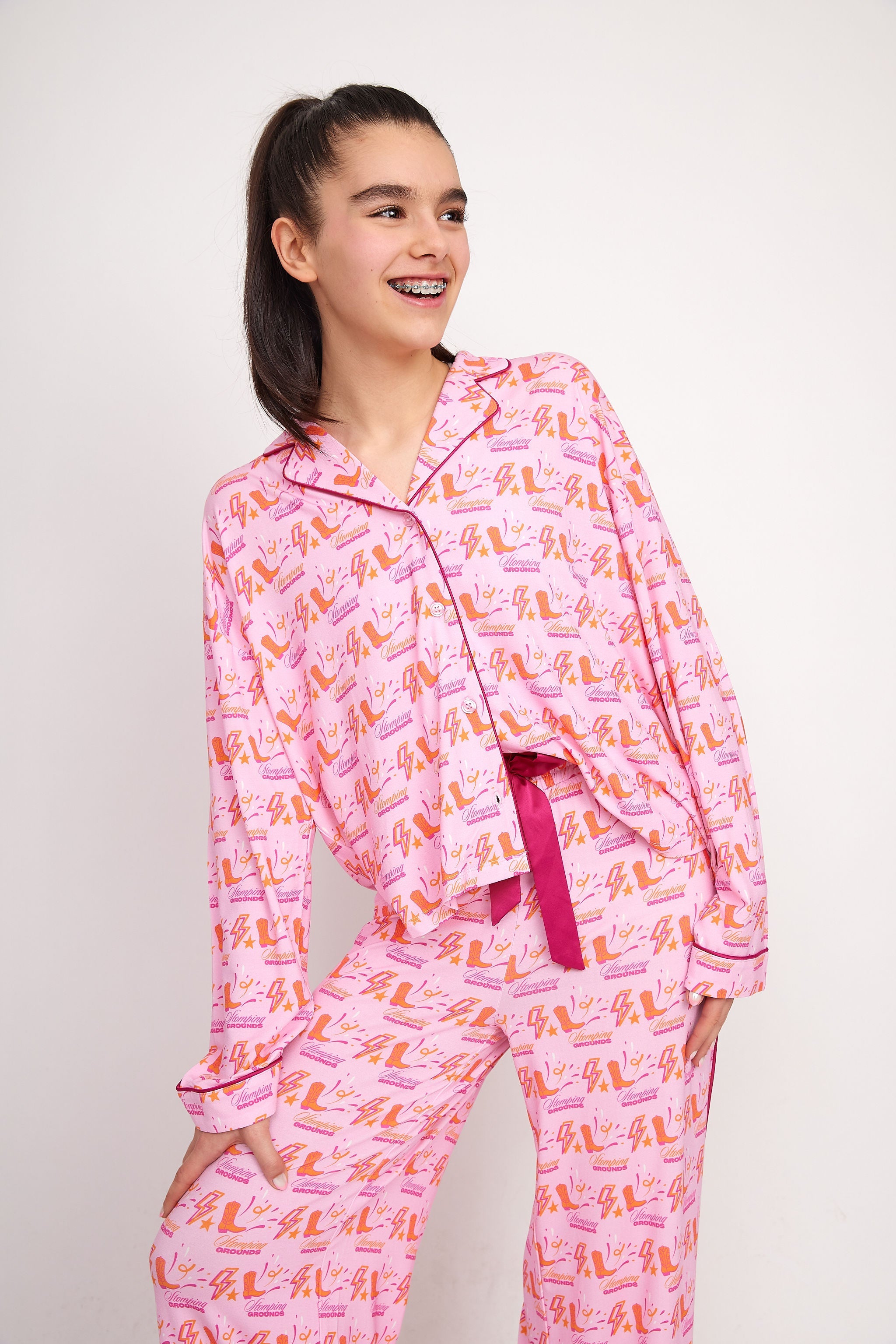 Stomping Ground Pajama Orange and White SidelineLUX