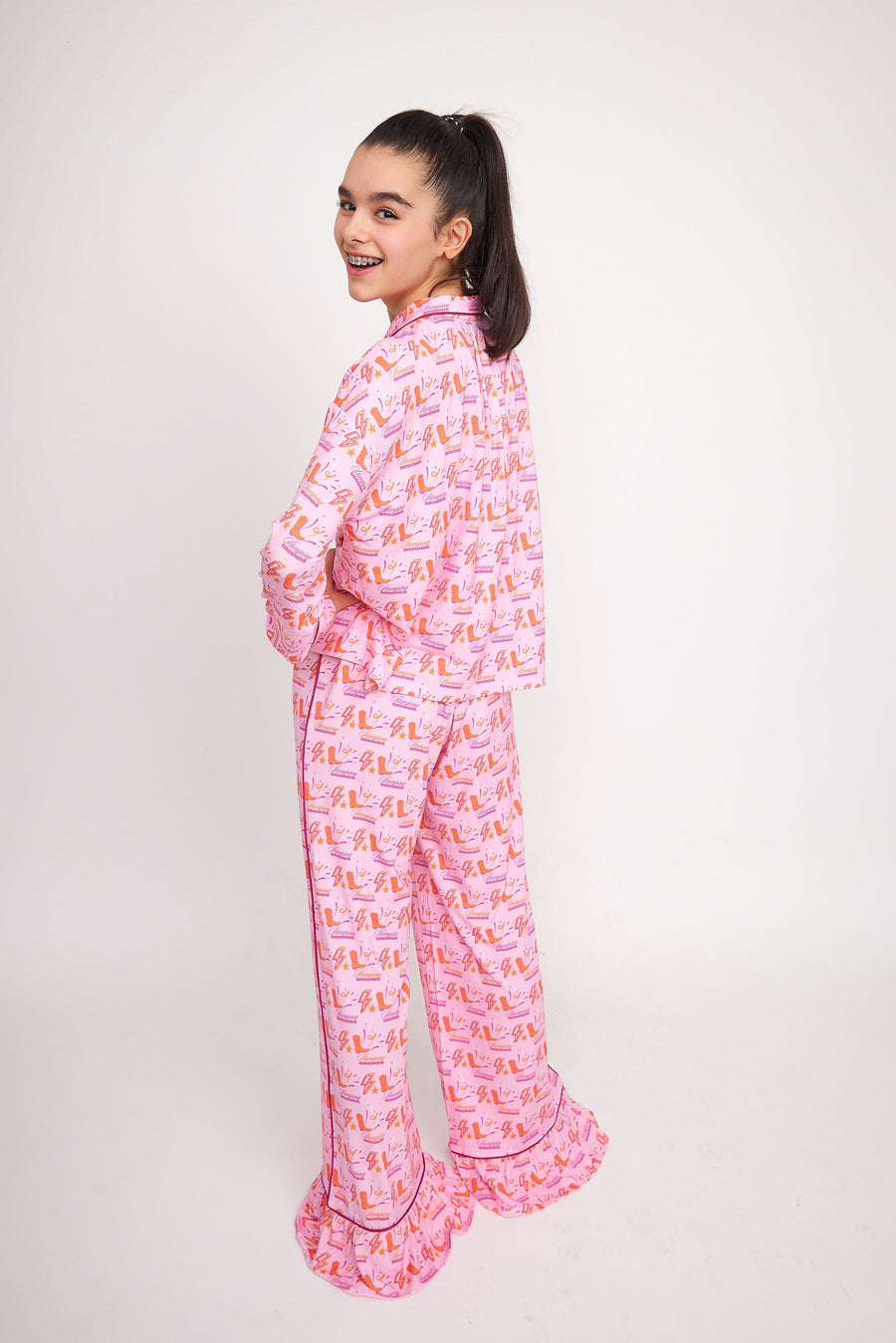 Stomping Ground Pajama Orange and White SidelineLUX