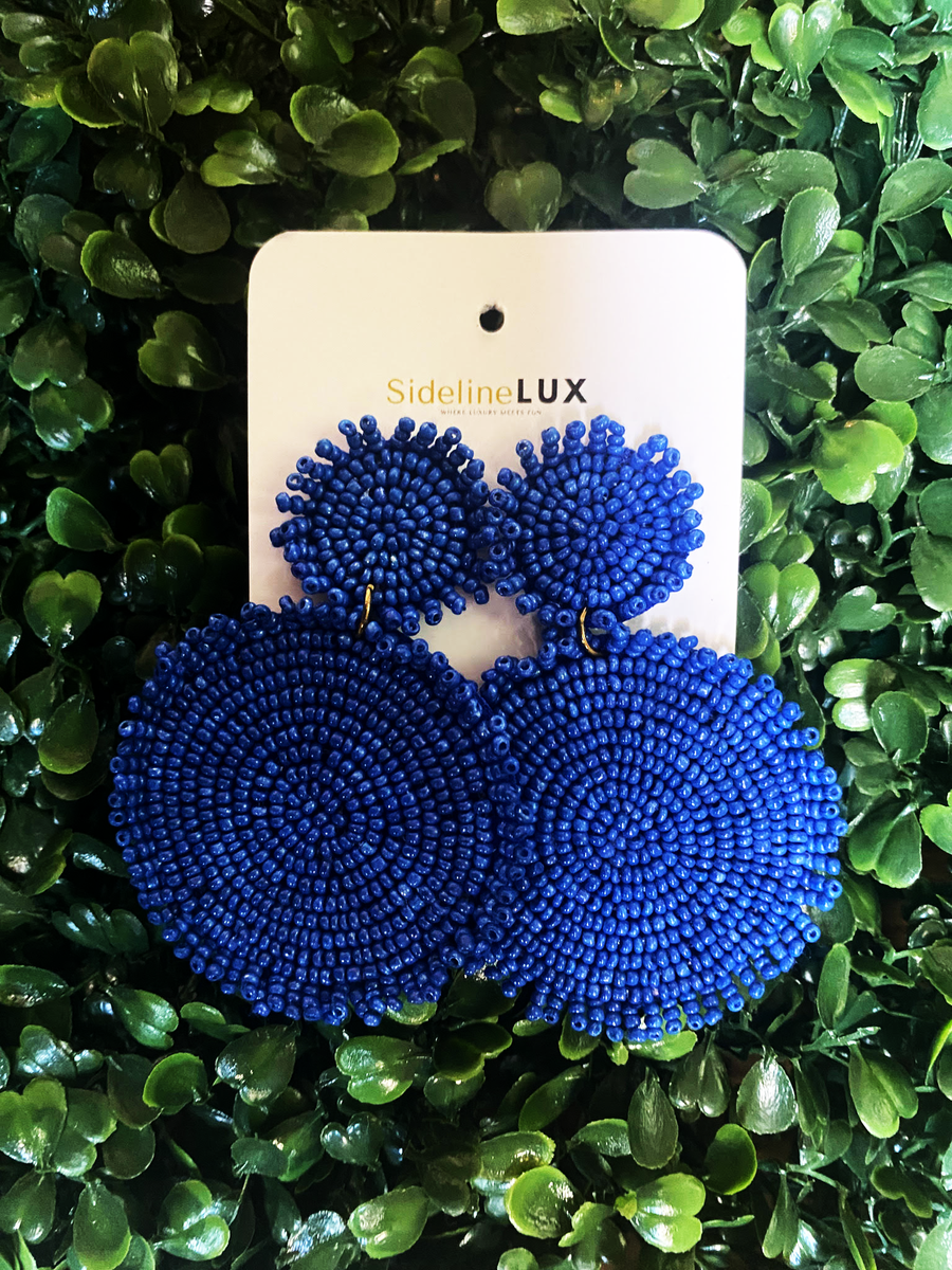 Double Beaded Disc Earings - Royal Blue